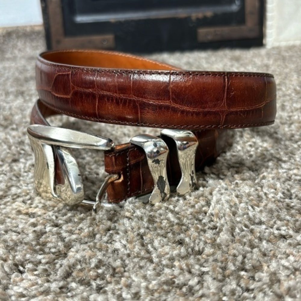 Annabella brown leather belt with solid brass buckle Sz large